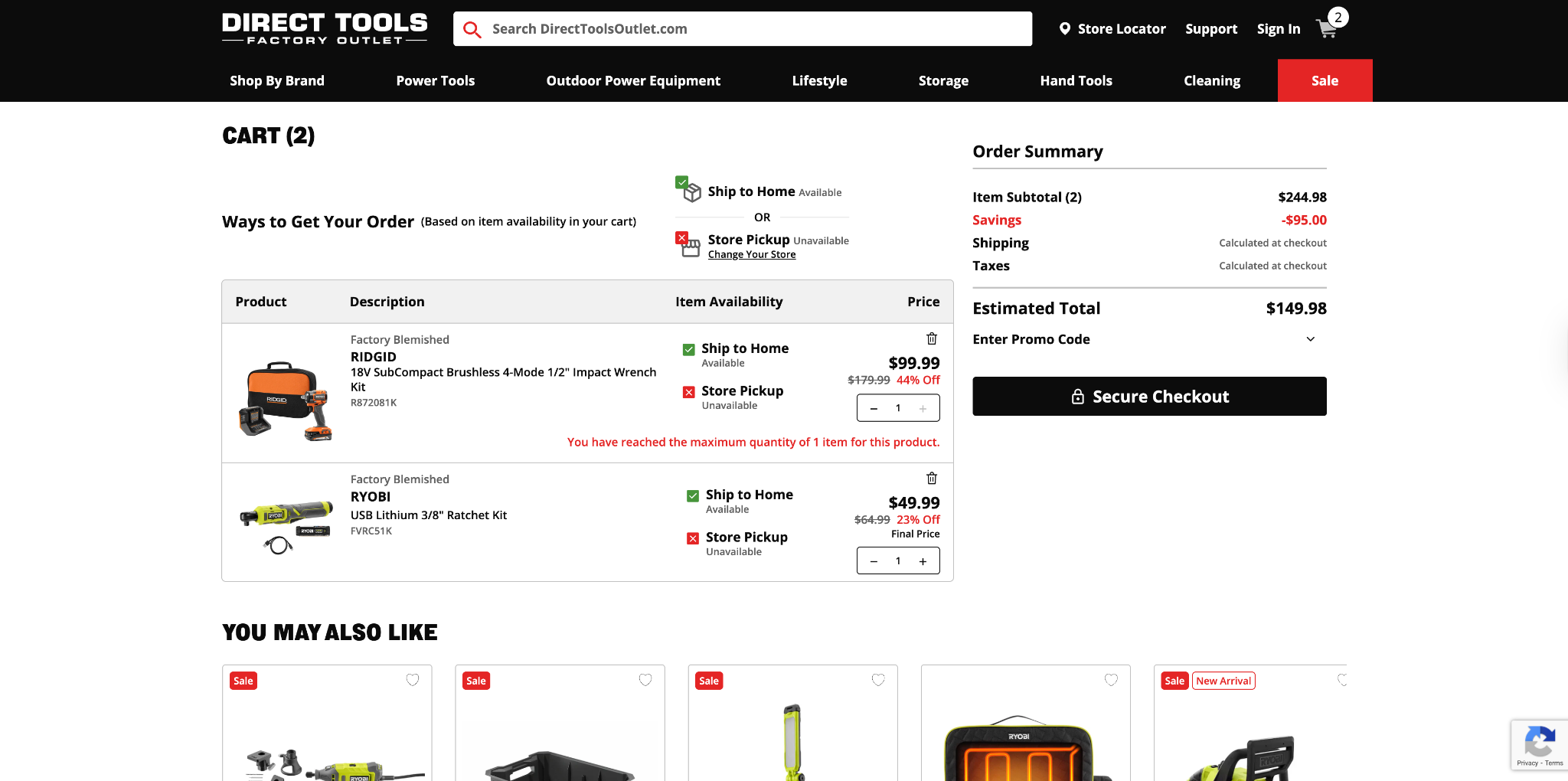 Direct Tools Factory Outlet Cart Page Screenshot