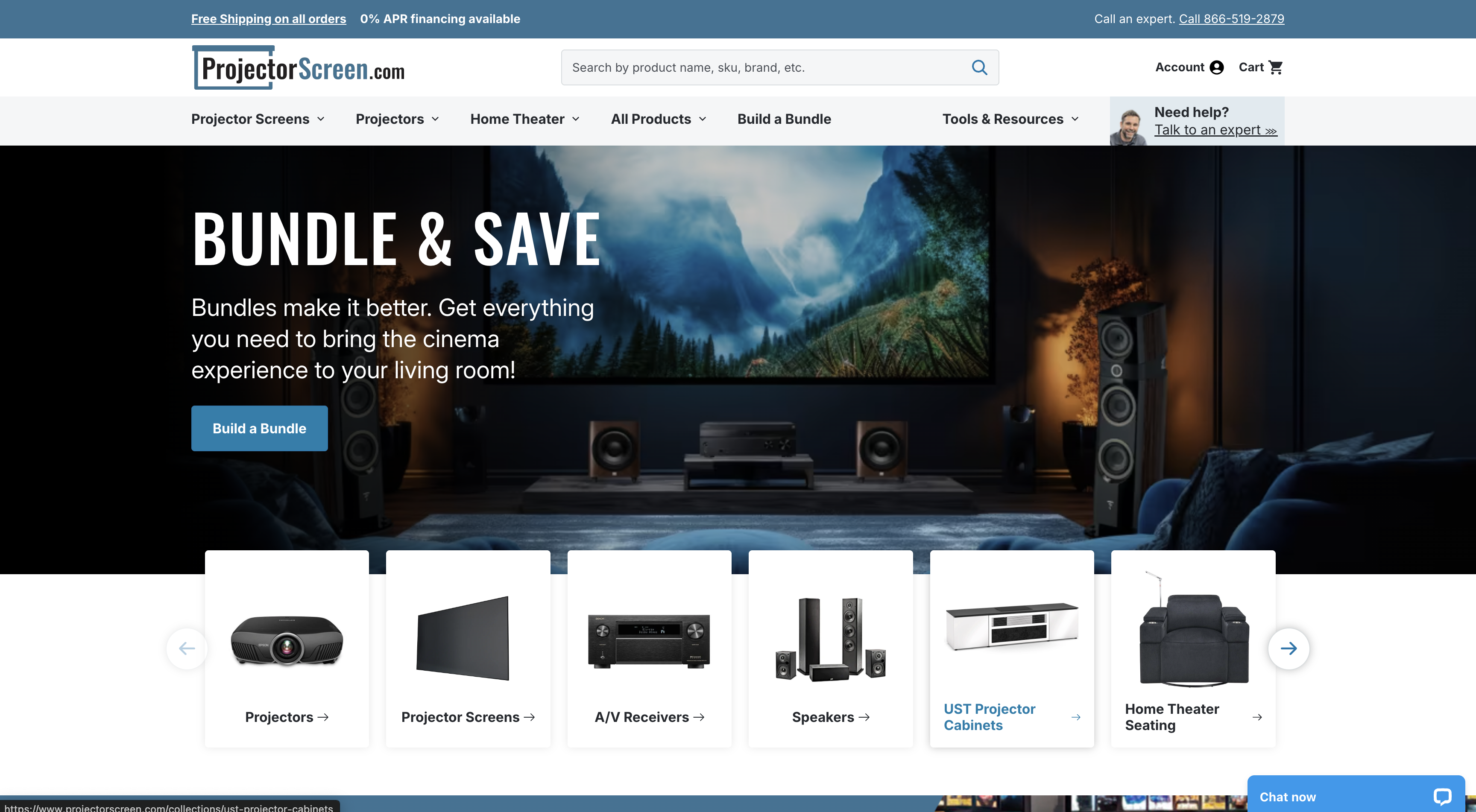 ProjectorScreen.com home page screenshot