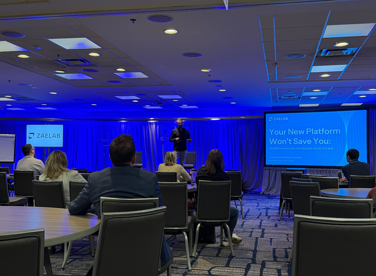Jared Shaner presenting "Your New Platform Won't Save You: Why B2B Commerce Fails at the Org Chart, Not the Tech Stack" at B2B Online Chicago 2026
