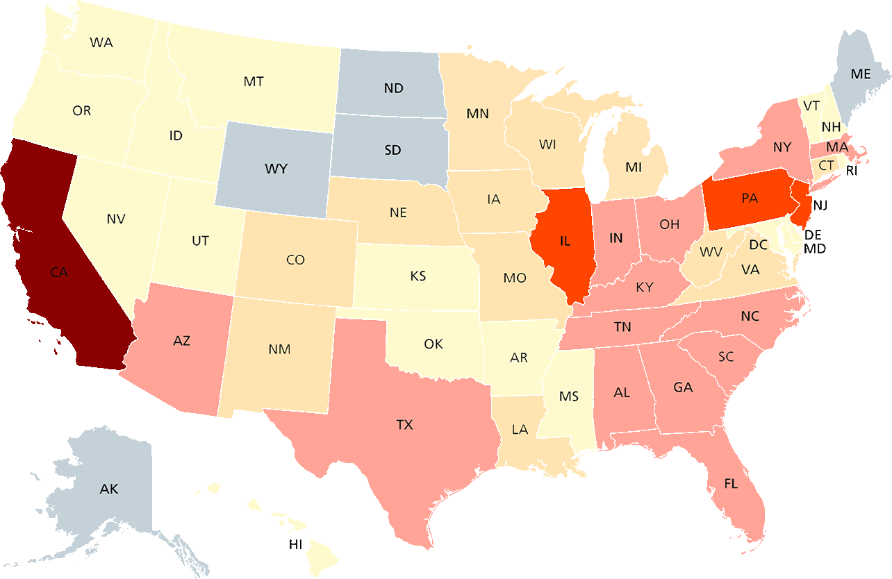 1,4-dioxane detections Heat Map of United States
