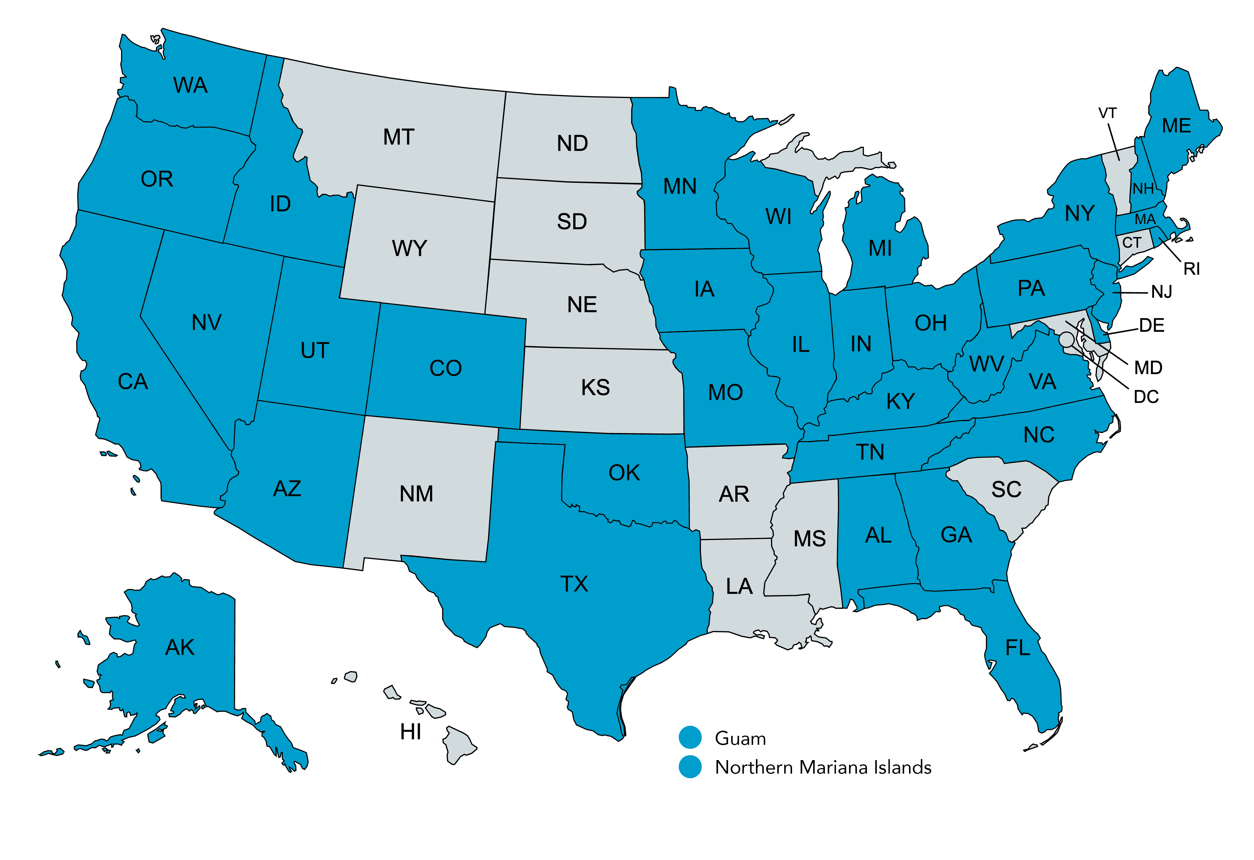 Map of the United States showing SL Environmental Law Group's PFAS clients by state.