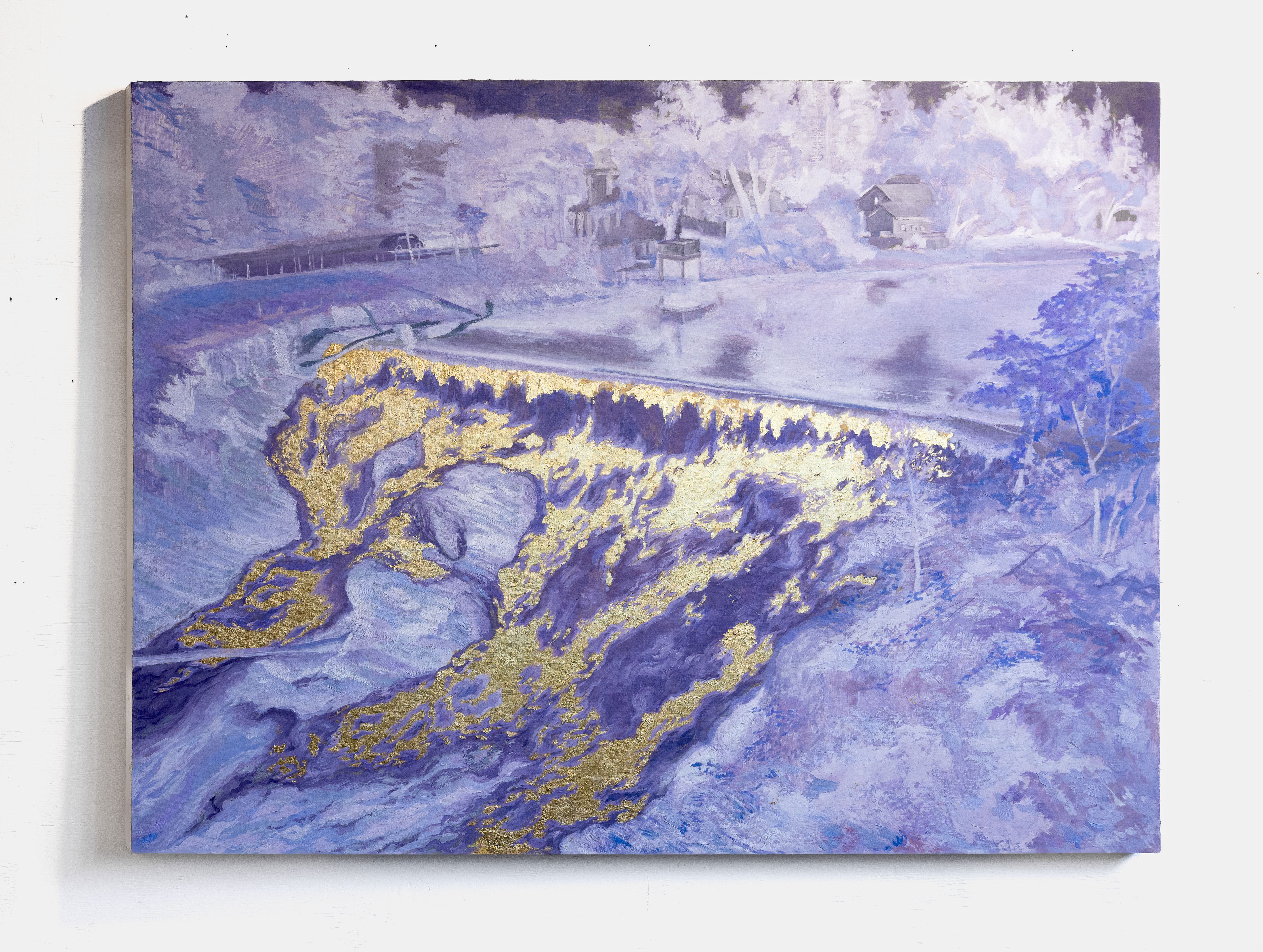 To the unconditional love that spills from my hands when I hold you close, oil and gold leaf on linen, 36 x 48 in