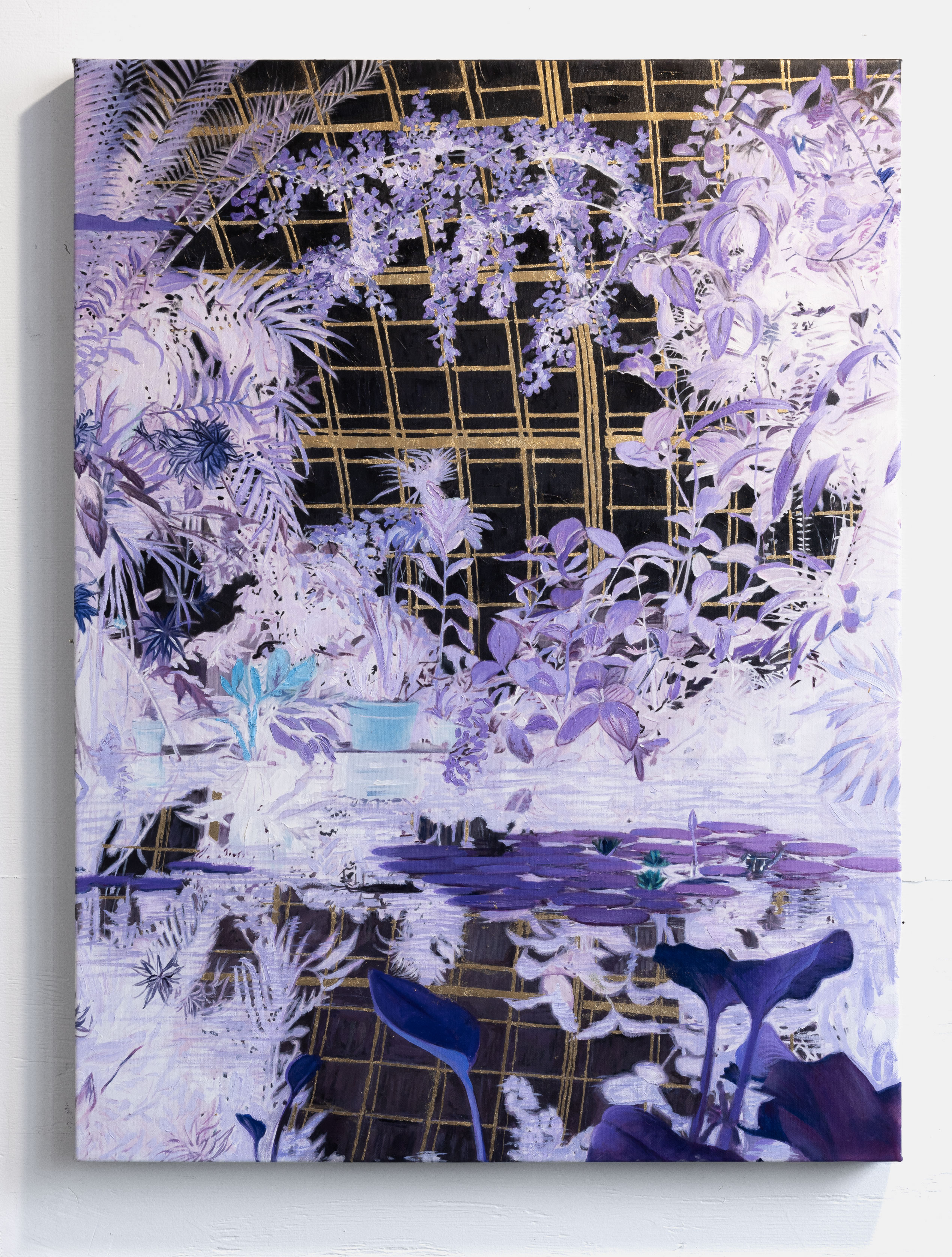 The algorithms will offer maps and songs, oil and gold leaf on linen, 24 x 32 in