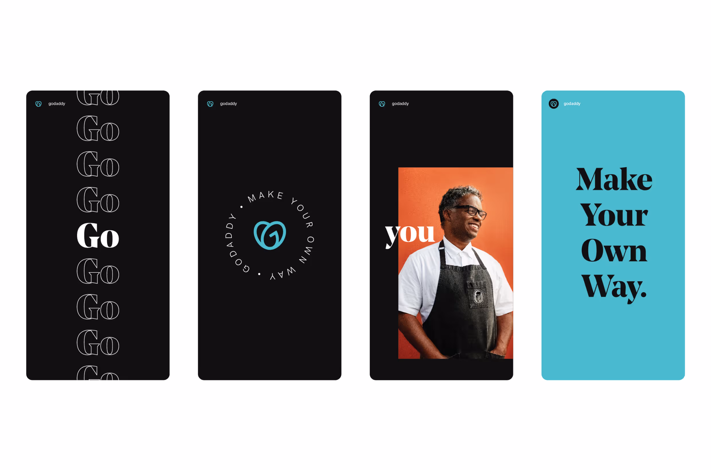 Animation frames for GoDaddy shown on iphone