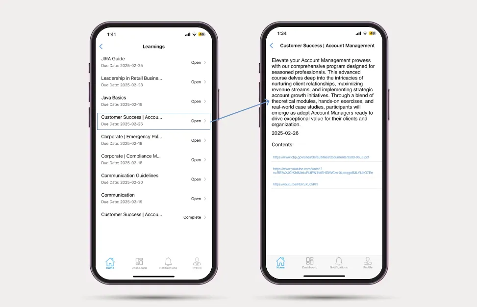 ClayHR employee training software ensures on-the-go learning via iOS and Android apps with diverse formats like video, PDFs, and VR simulations.