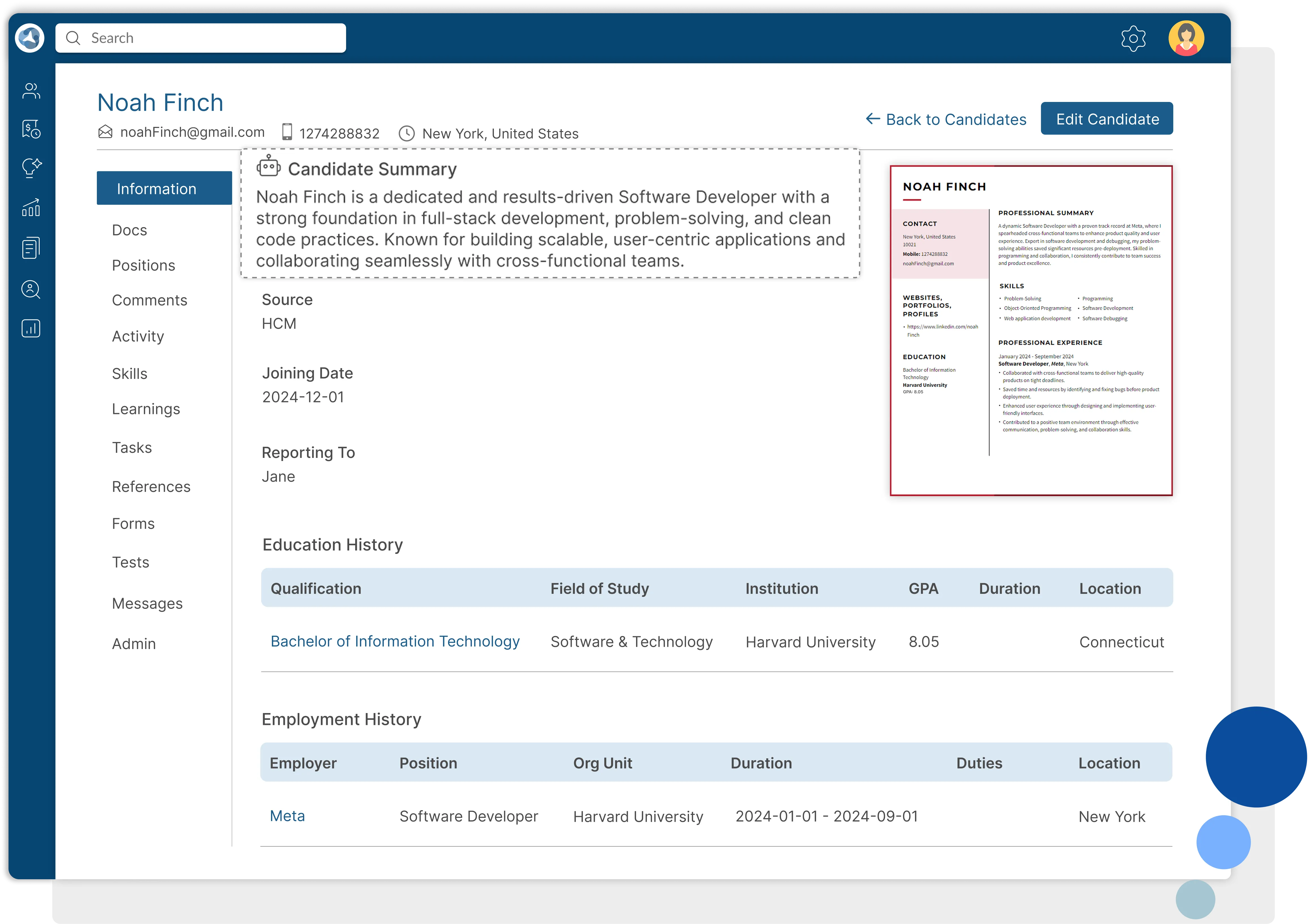 Dynamic org chart showcasing employee relationships in ClayHR’s employee database system for clear organizational structures.