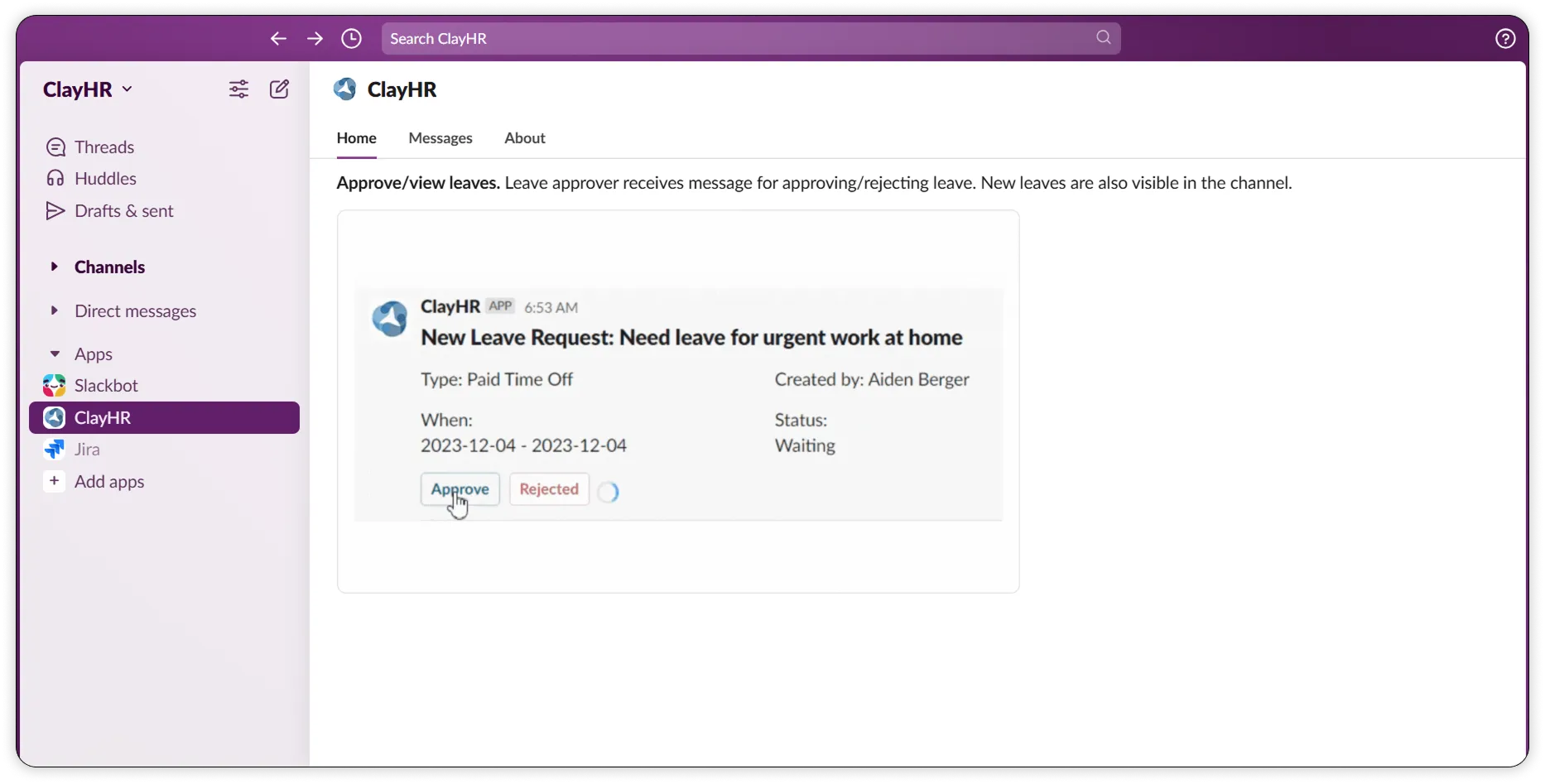 Integration capabilities of ClayHR’s employee record software with tools like Slack, QuickBooks, and custom apps for HR teams.