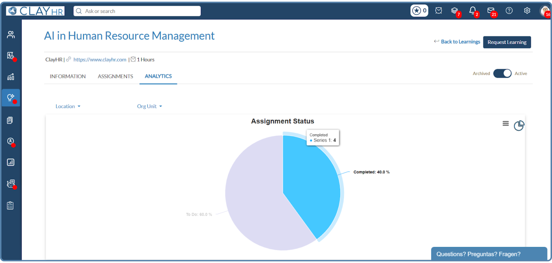 ClayHR integrated compliance training system automates training to meet regulations, track progress, and lower risks of non-compliance.