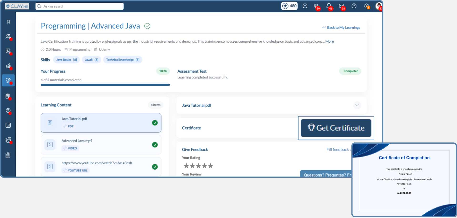 ClayHR integrated compliance training system automates training to meet regulations, track progress, and lower risks of non-compliance.