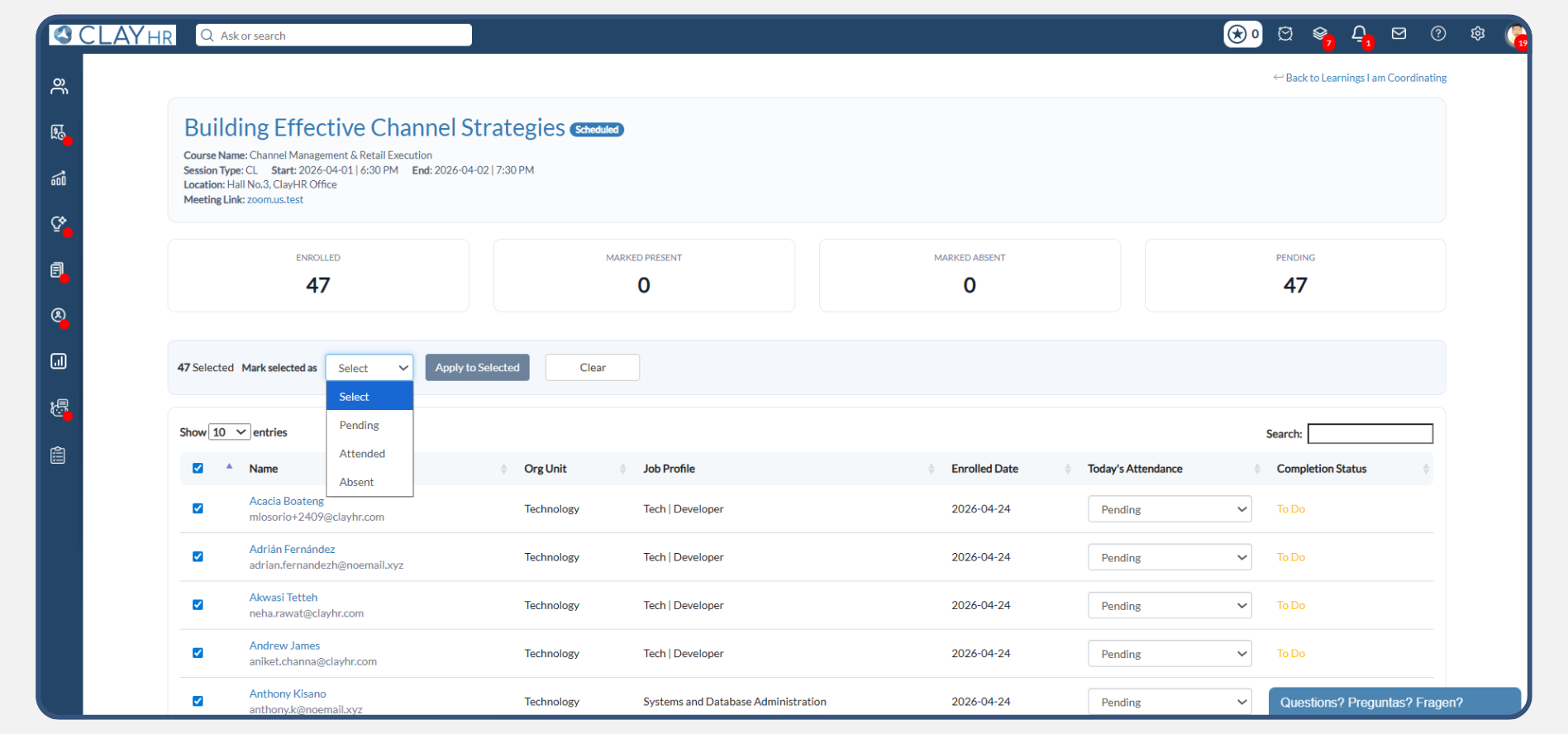 ClayHR skill matrix tracks employee competencies at all levels, identifies gaps, and aligns workforce development strategies efficiently.