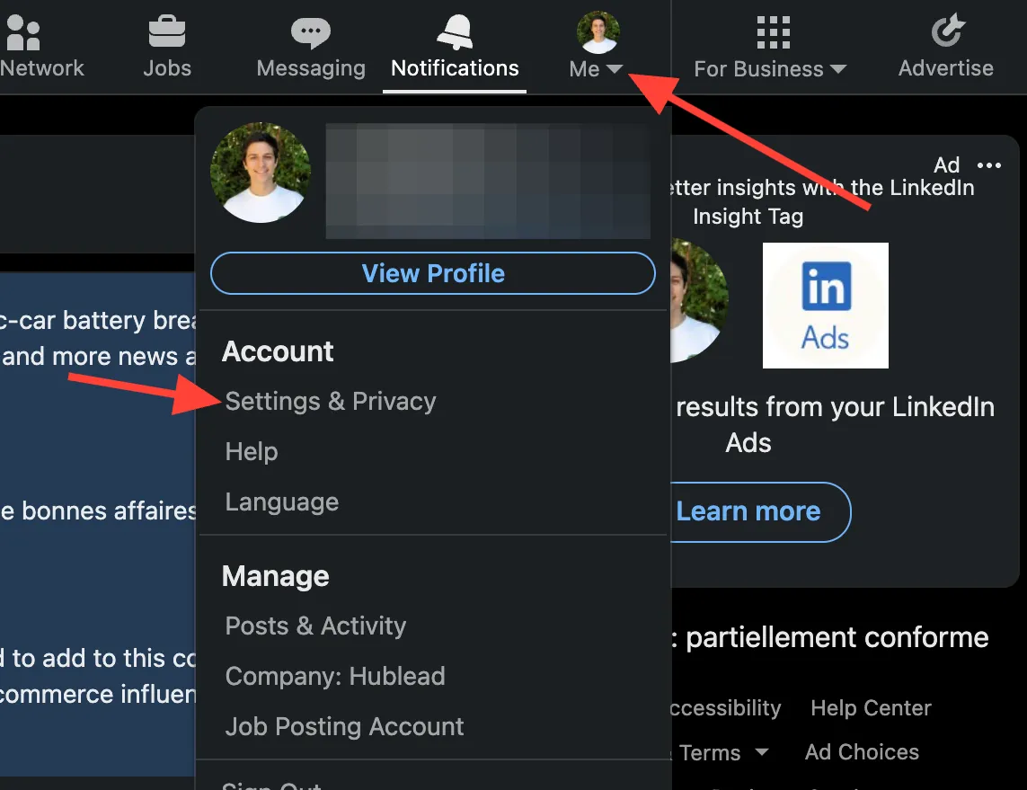 Find in LinkedIn Settings & Privacy