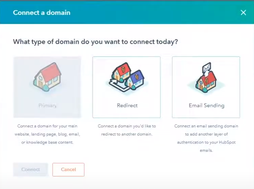 Different types of domains you can create in HubSpot