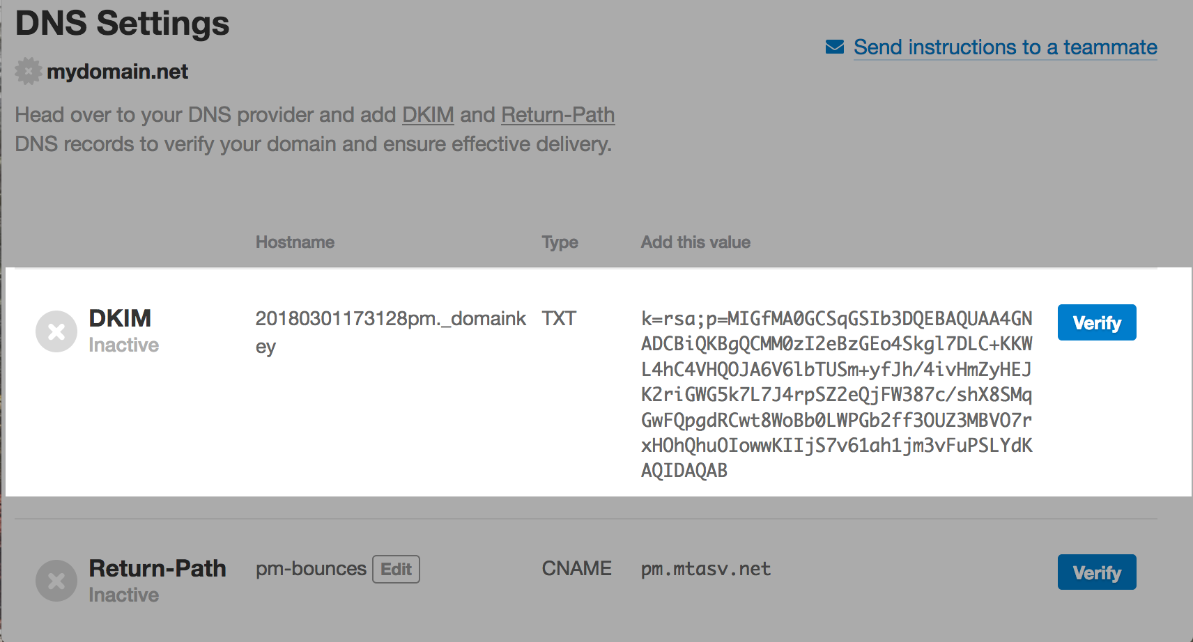 DKIM record visualization via Postmark