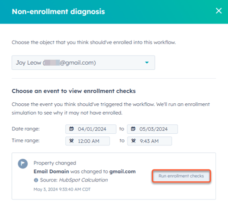 Run Enrollment Check to Test your Workflows in HubSpot