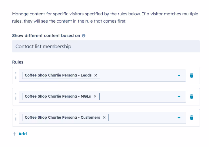 HubSpot Smart Rule | Show default content based on contact list membership - list based on viewer's lifecycle stage