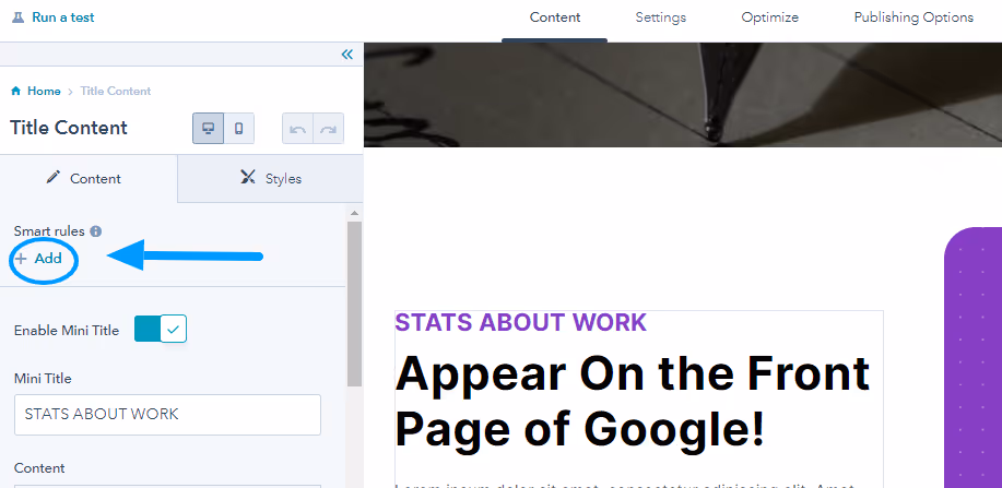 Click add smart rule in your landing pages | Hubspot Smart Rules
