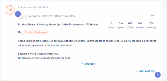 Post-Demo Follow-Up Sales Sequences in HubSpot | email template | process contact interest