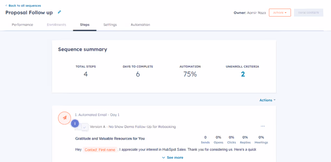 HubSpot Sales Hub | Sales Sequence Proposal Follow-Up Sequences | connection request after a business proposal