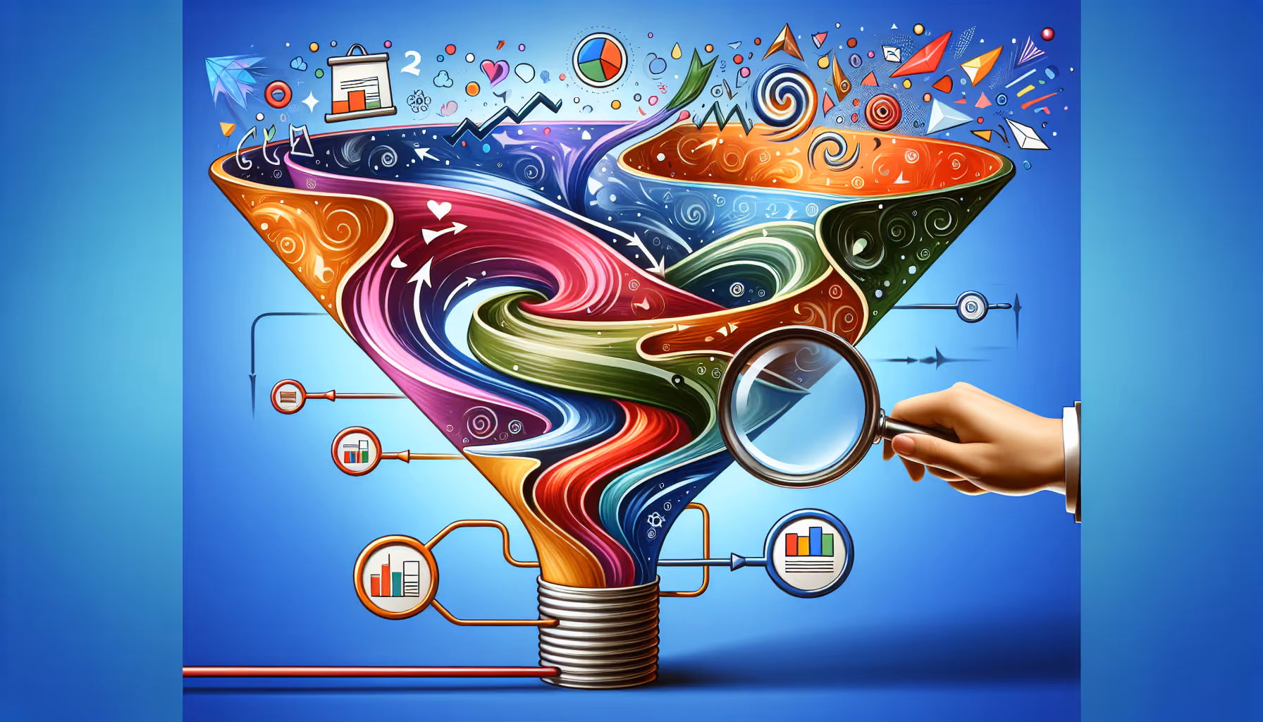 Illustration of continuous improvement cycle through reporting in a funnel