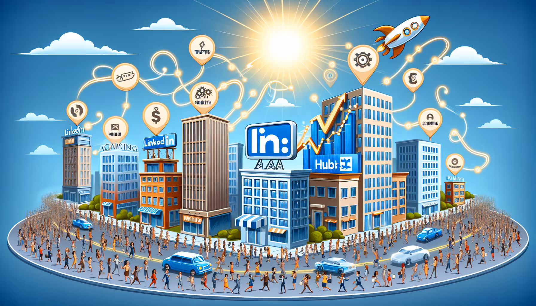 Cartoon of real-world success stories with LinkedIn Ads and HubSpot integration