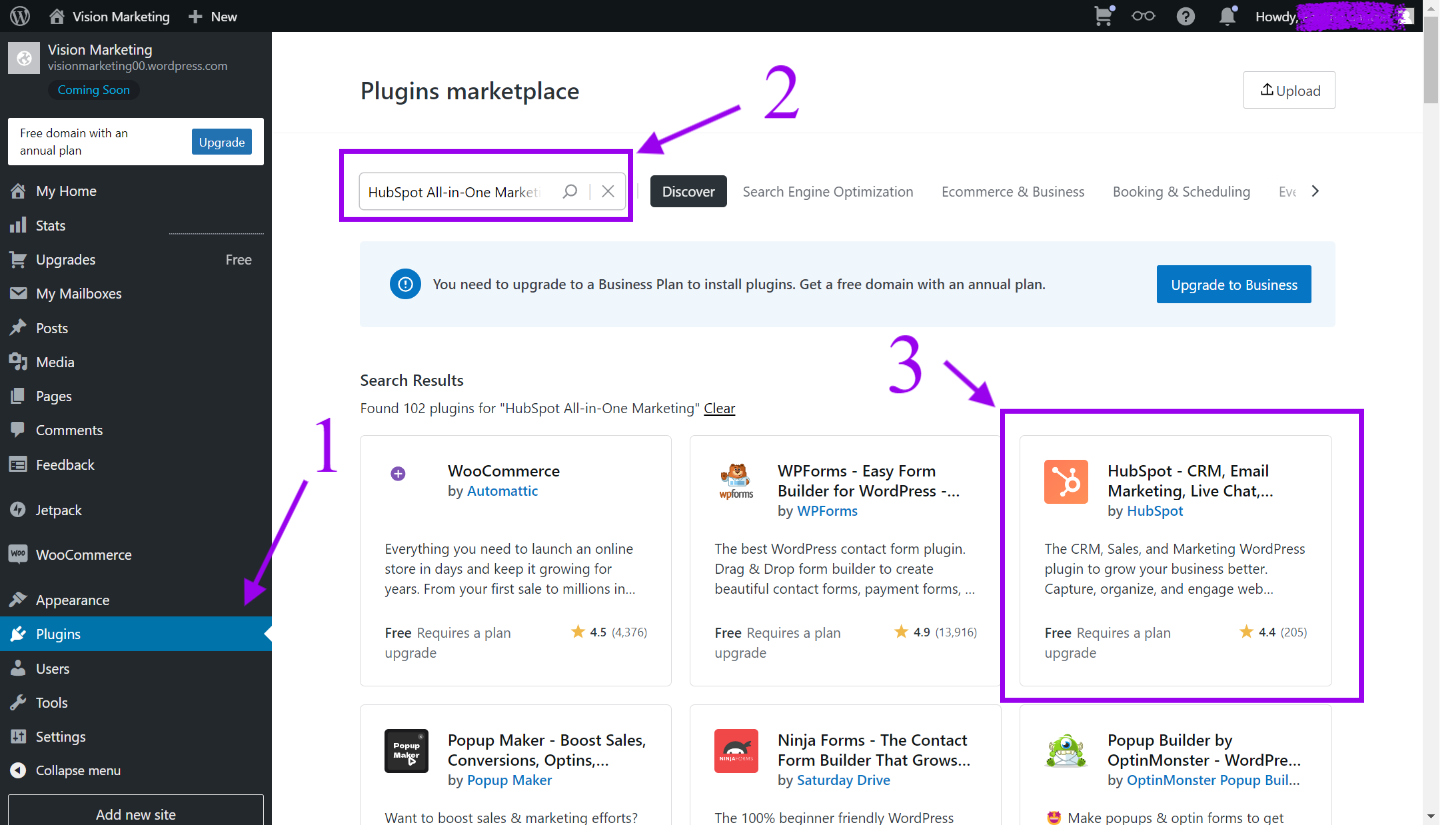 Find the HubSpot Plugin in WordPress for your wordpress website tracking | hubspot wordpress plugin