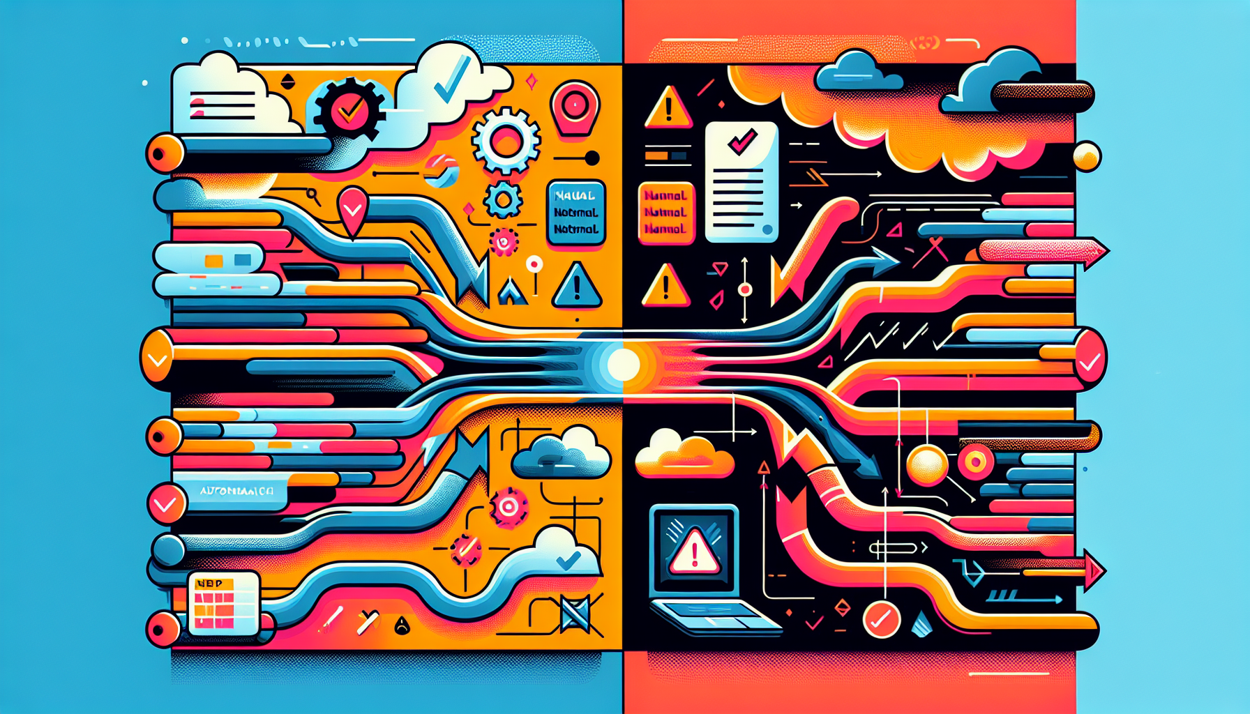 Illustration comparing automated and manual DNS configuration.