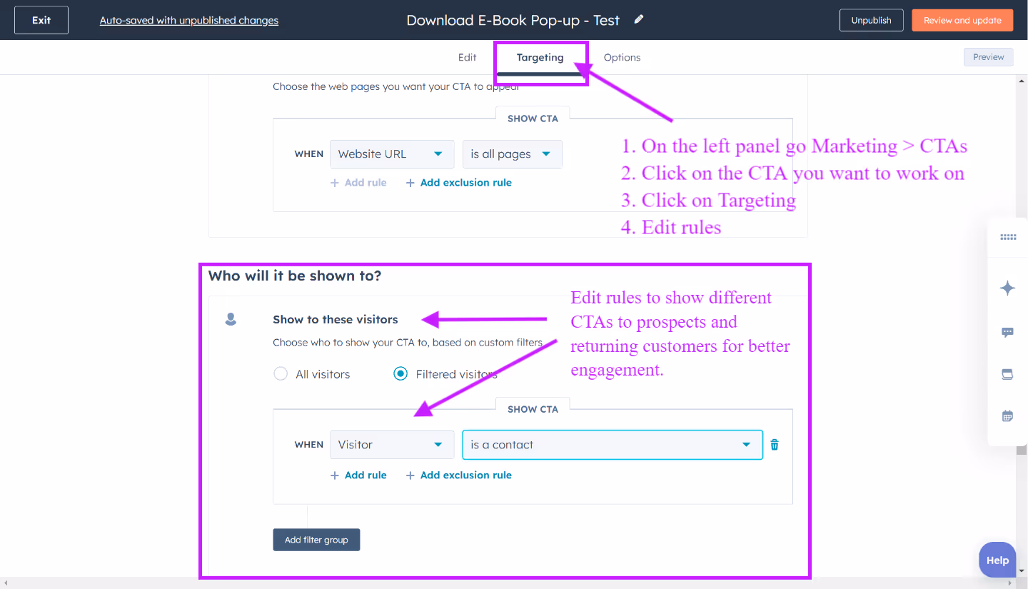 In HubSpot set rules to target your CTAs audience making sure the same lead don't get the same CTA twice 
