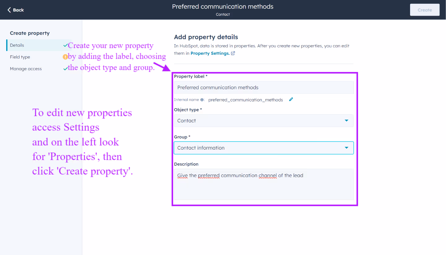 Create custom properties in HubSpot to store relevant key information on your key stakeholders 