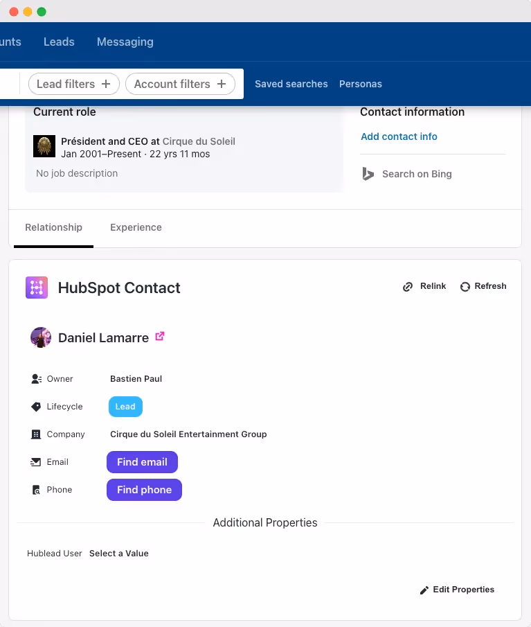 import linkedin sales navigator contacts to hubspot