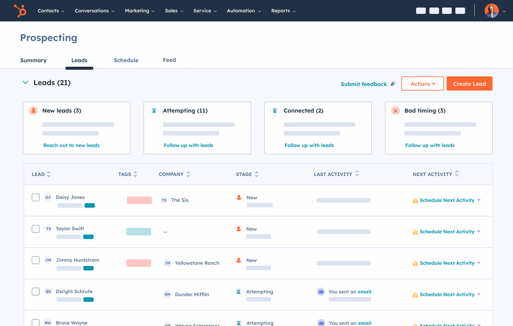 HubSpot prospecting workspace showing automated pipeline management