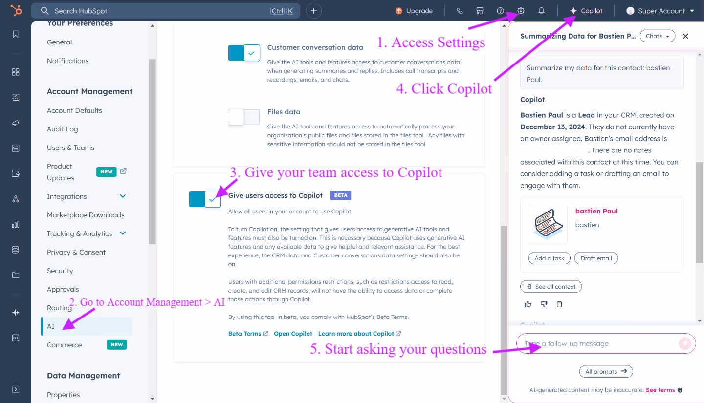 How to use hubspot copilot
