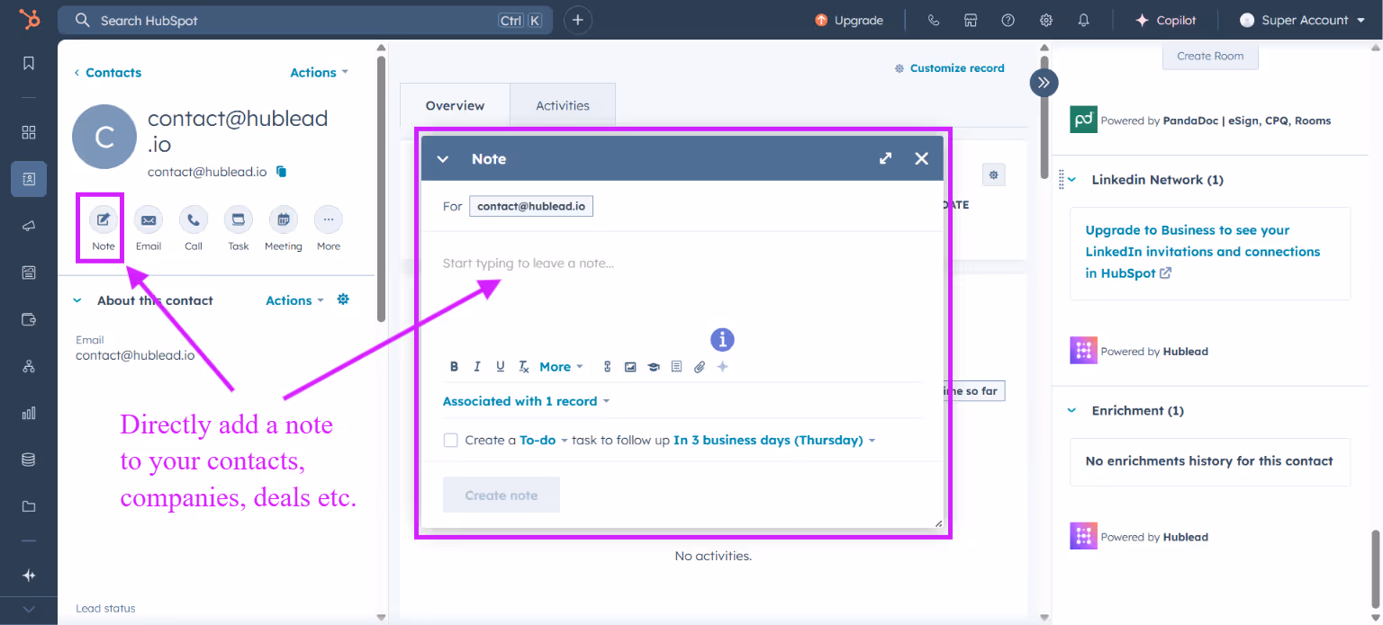 Create a note for your records
