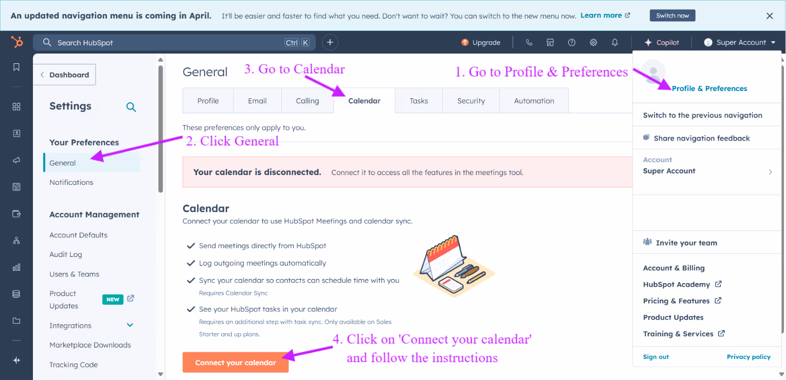 How to connect your calendar to HubSpot ?