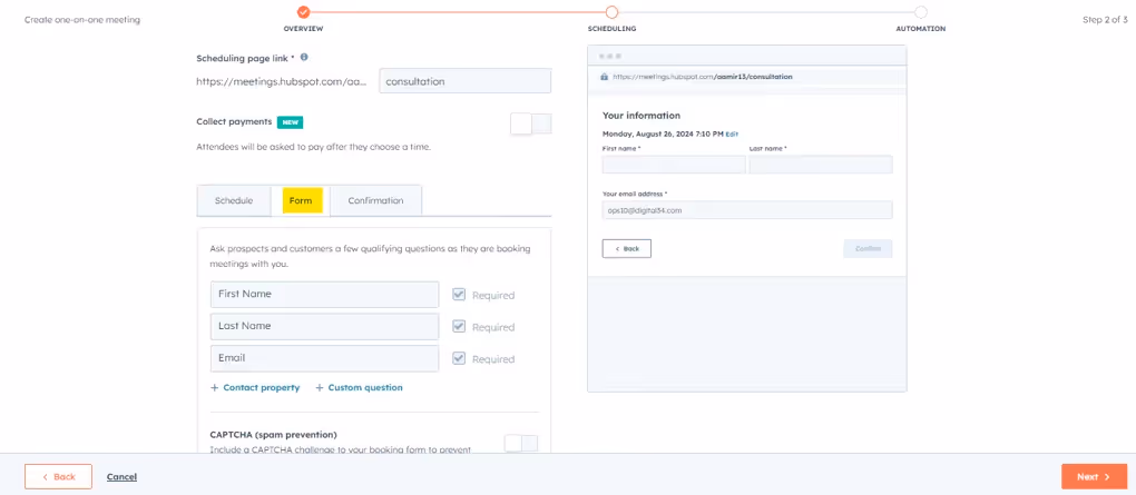 Personalize Booking Form Meeting Scheduler in HubSpot