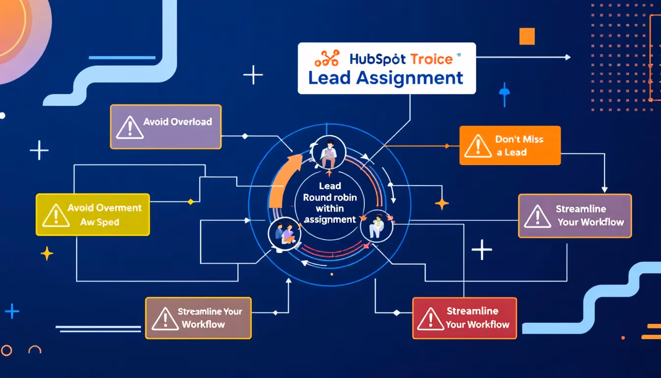 Challenges faced with HubSpot round robin lead assignment illustrated with caution signs.
