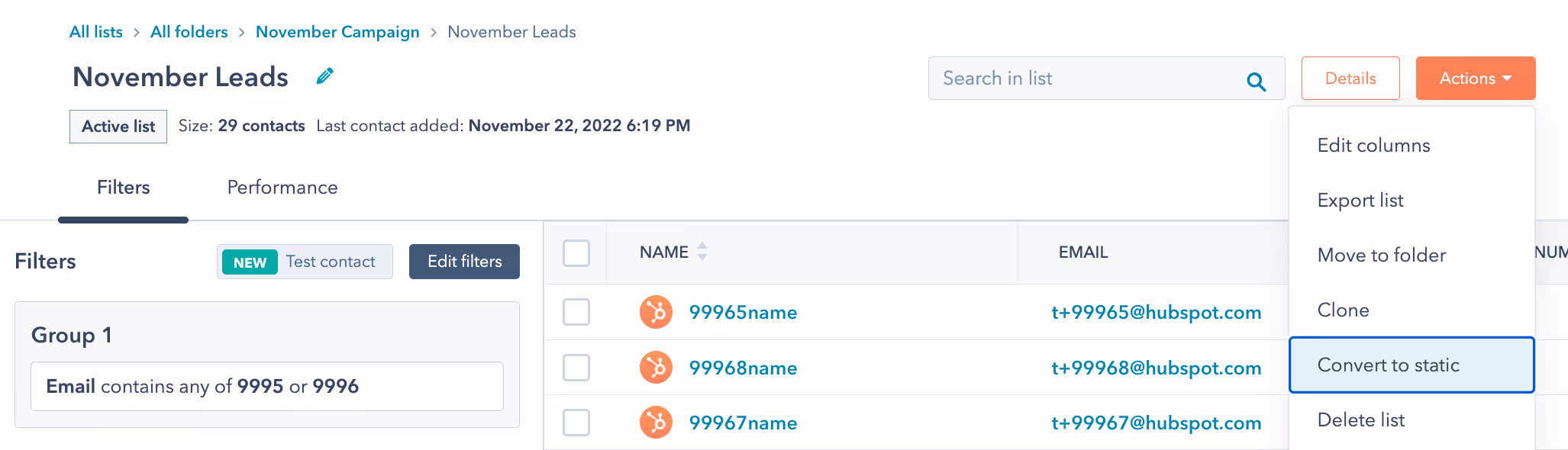 Convert active to static list property - in the actions dropdown menu select 'convert to static'