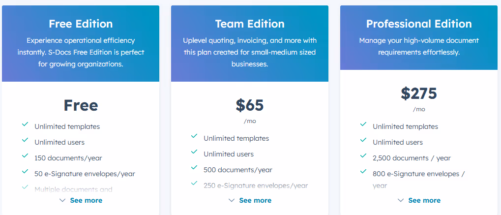 S-Docs pricing