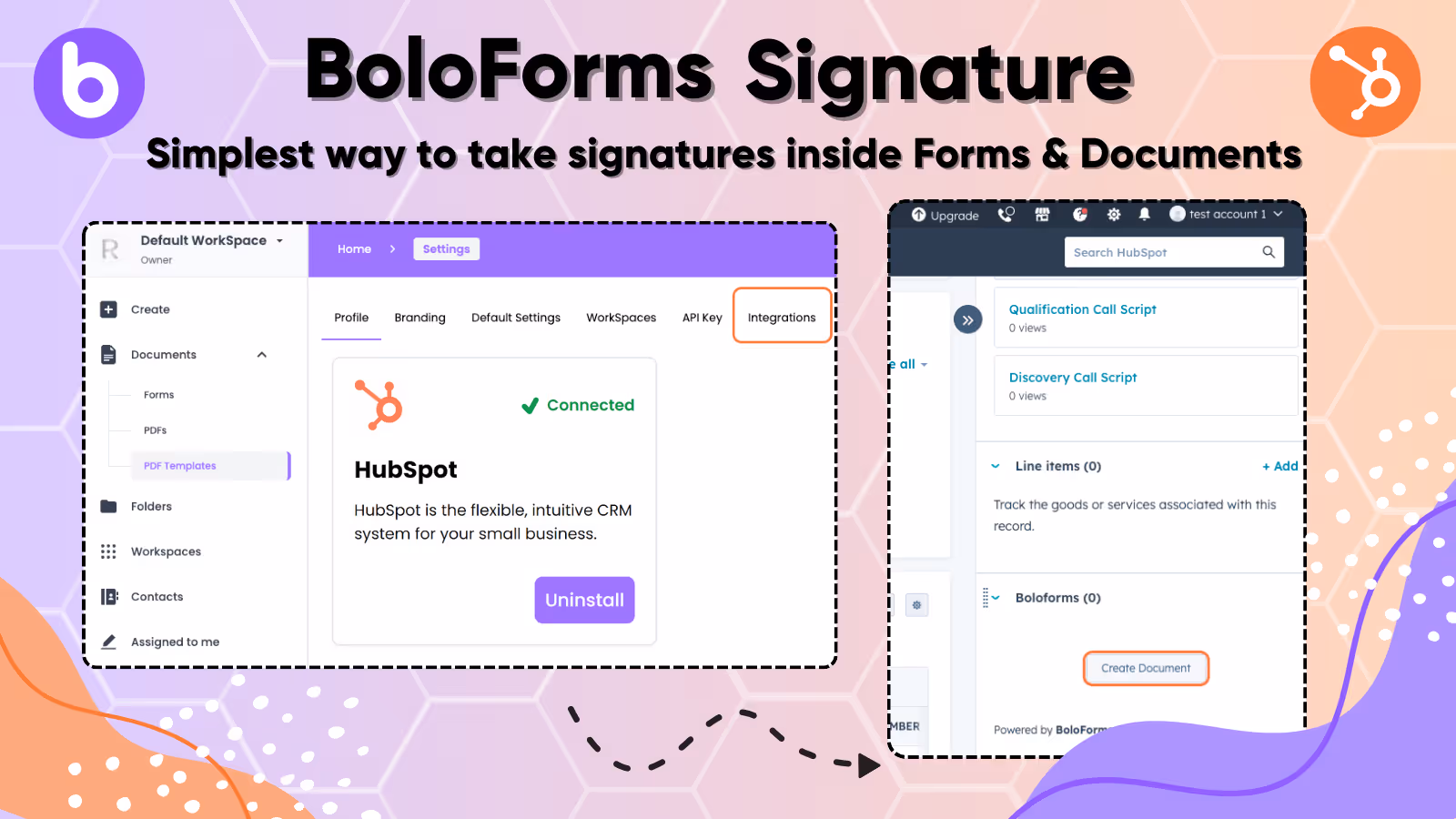 Go to the BoloForms integrations tab to enable HubSpot.