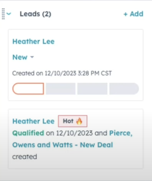 HubSpot lead object overview in CRM Cards