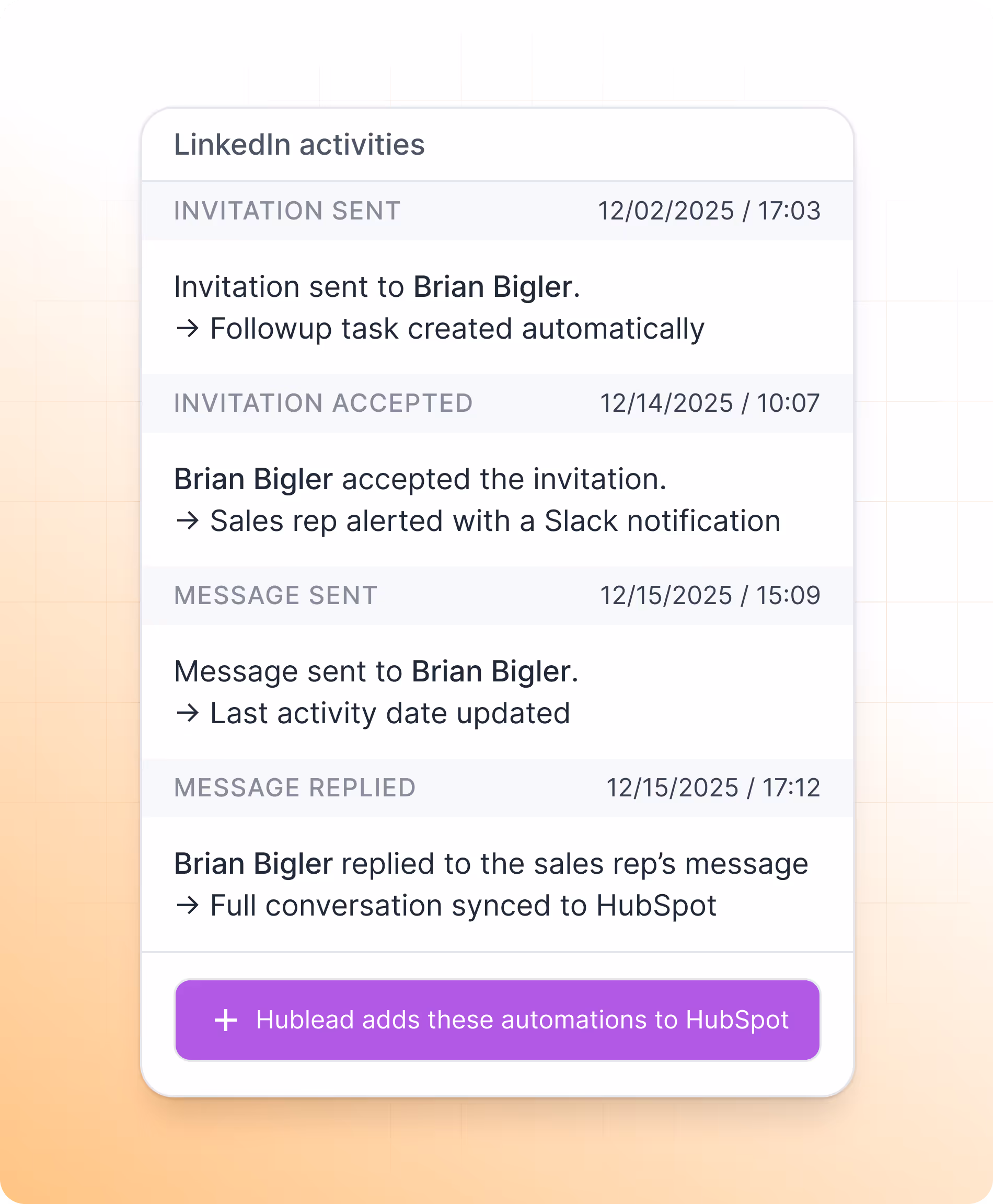Sync LinkedIn activities to HubSpot