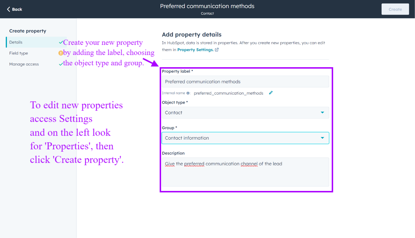Create custom properties in HubSpot to store relevant information on your key stakeholders 