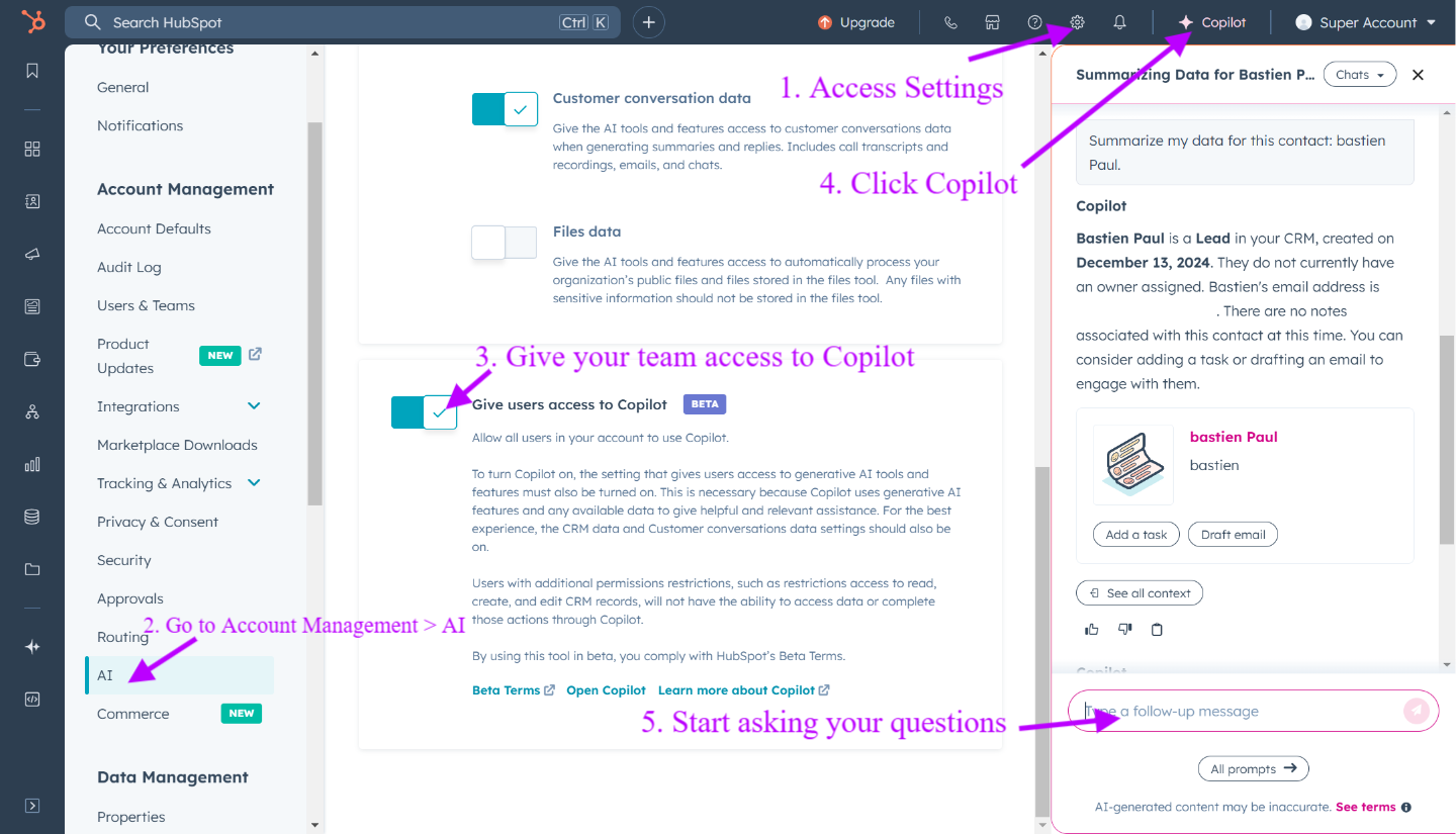 How to use hubspot copilot