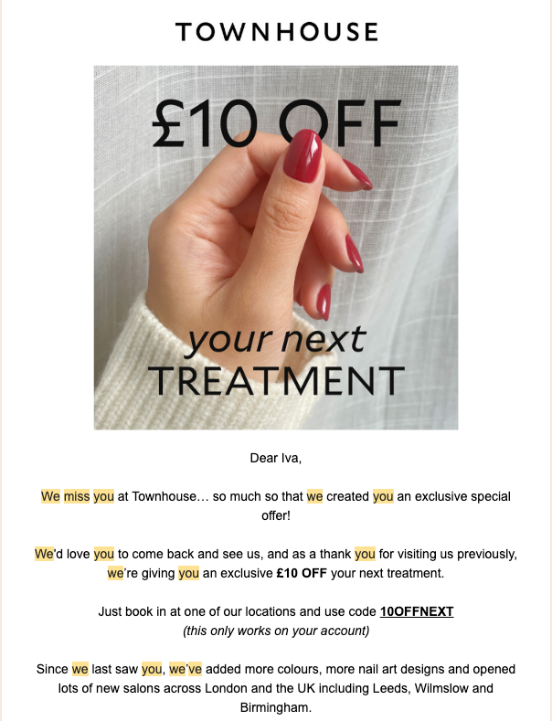 Cold lead re-engagement email example from Townhouse