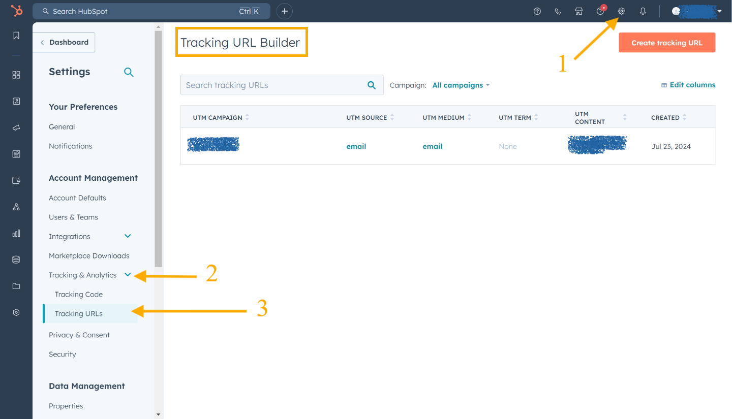 Steps to access HubSpot Tracking URL Builder 