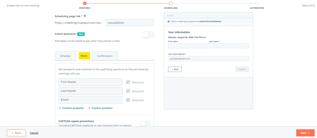 Personalize Booking Form Meeting Scheduler in HubSpot 