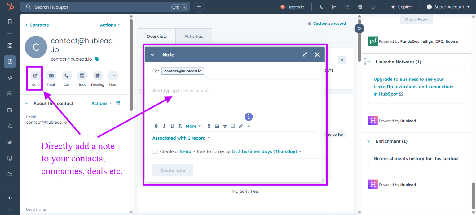 Create a note for your records
