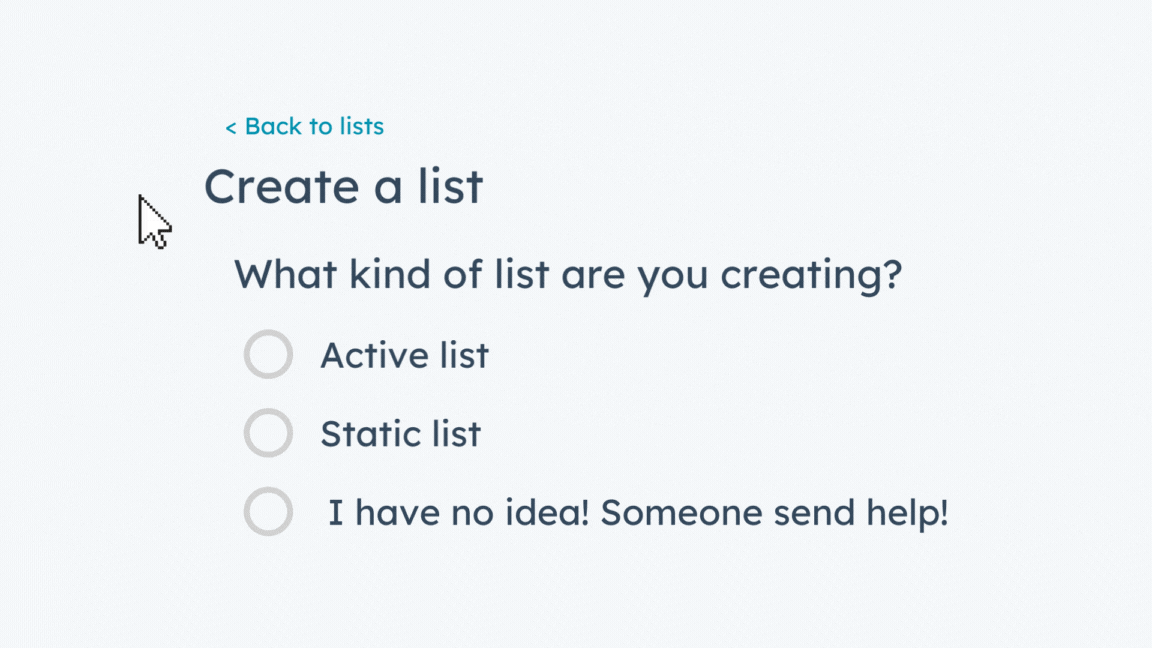 Create static and active lists - HubSpot list types