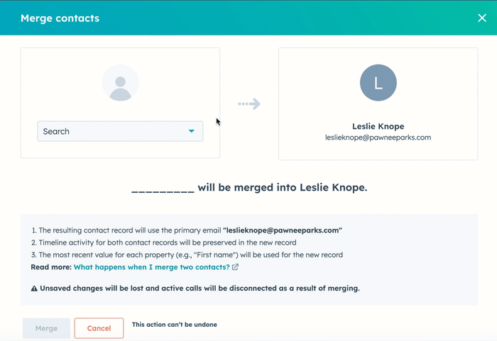 Manually merge records in HubSpot