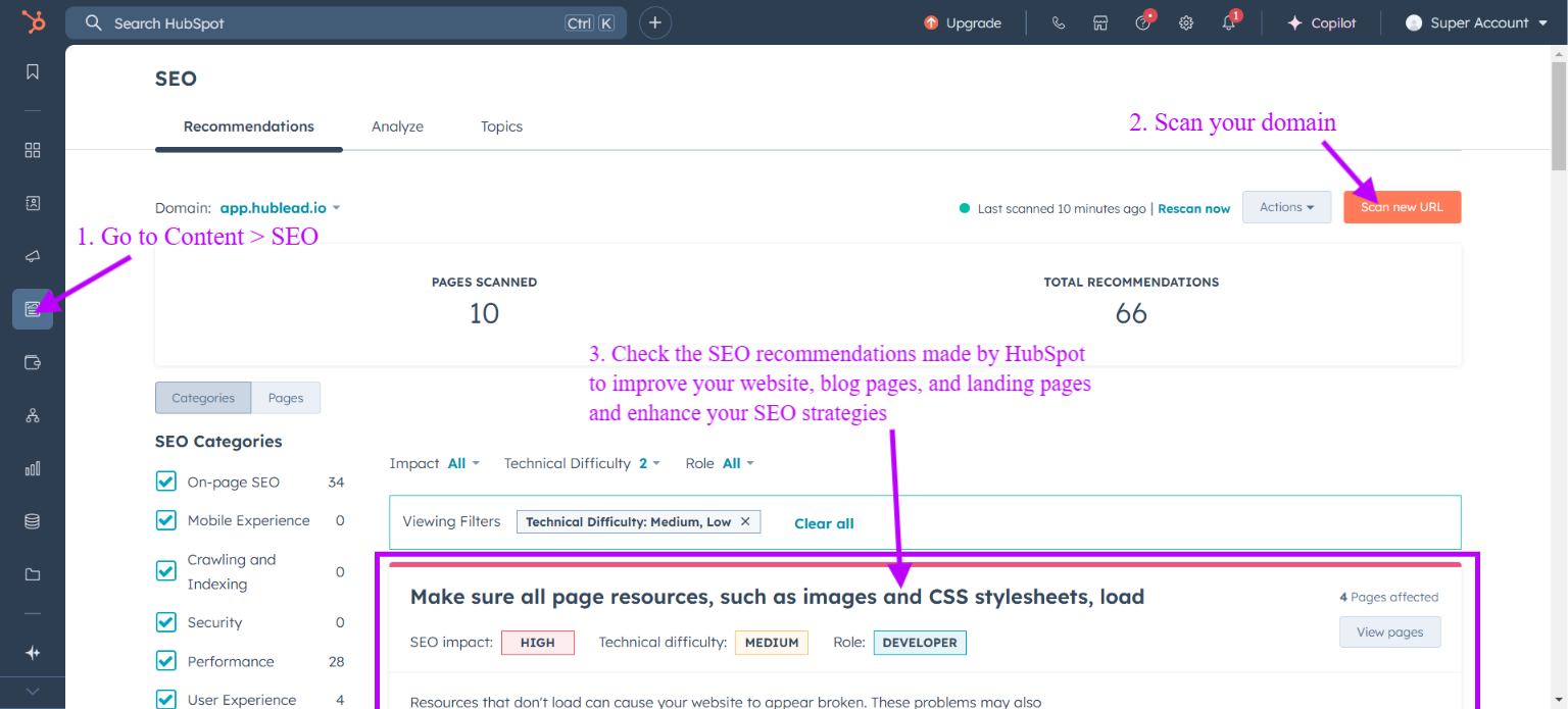 Go to your hubspot account to access hubspot ai-powered SEO optimization