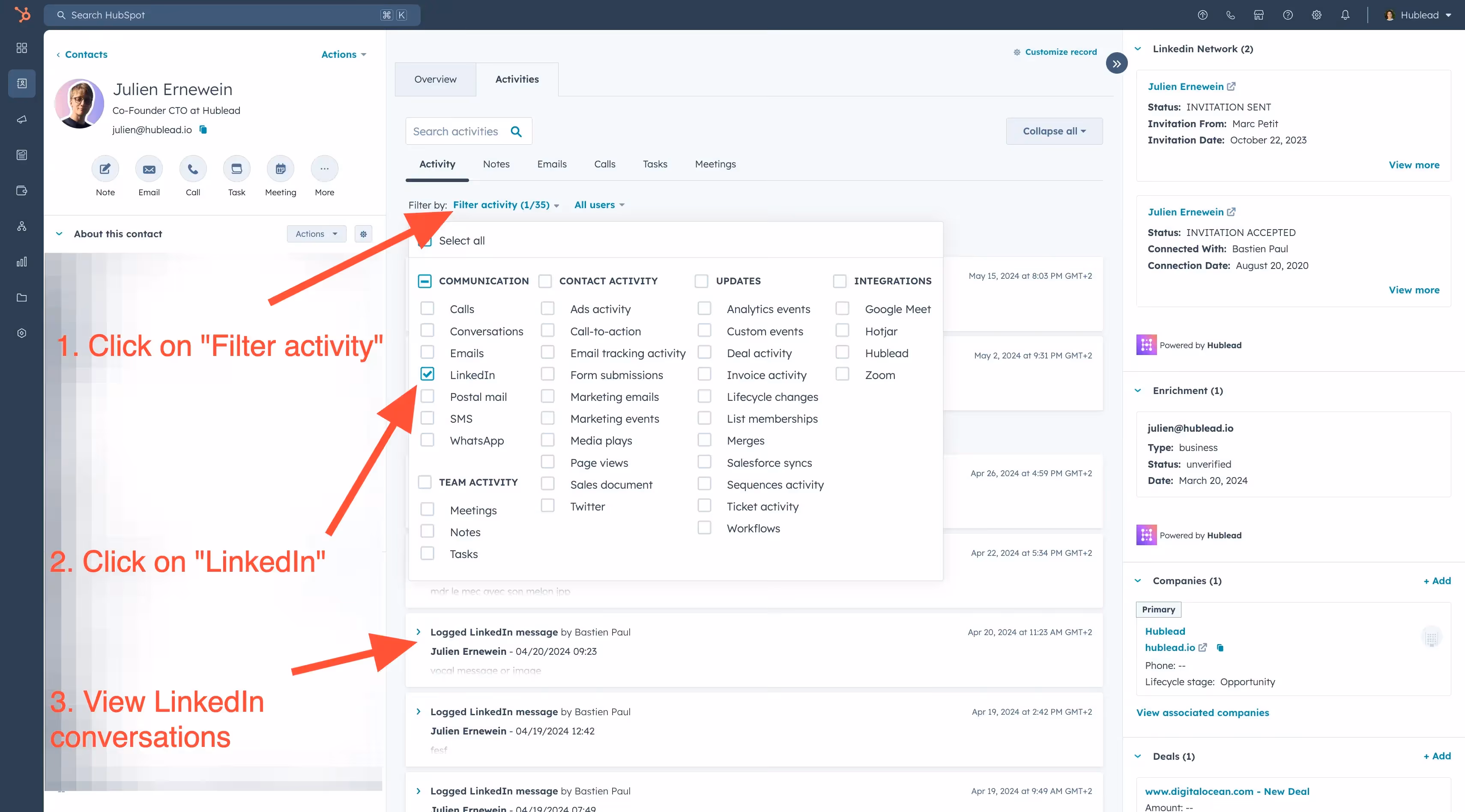 Step 4: Sync all LinkedIn activity back to HubSpot with Hublead